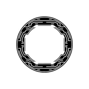 Futuristic Circular Tech Frame Element, Minimalist Black White vector