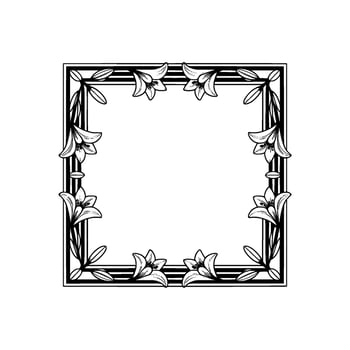 Floral Square Frame, Elegant Black and White Lilies Border vector