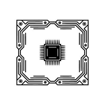 Minimalist Computer Chip Abstract CPU Symbol on Gray Background vector