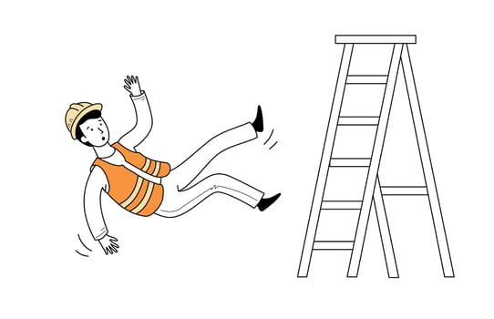 Injured worker fall accident. Line doodle vector