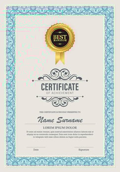 Certificate of Achievement Template with Golden Award Seal vector