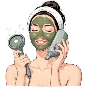 Woman Relaxing With Green Mask png