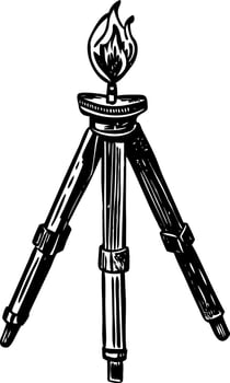 A vintage style illustration showing a campfire tripod vector