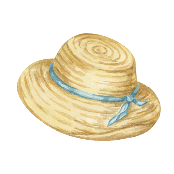 Vintage straw hat with a blue ribbon clipart. Gardening headwear watercolor illustration. Ideal for gardening-themed designs, rustic decor merchandise, or outdoor-inspired print projects png