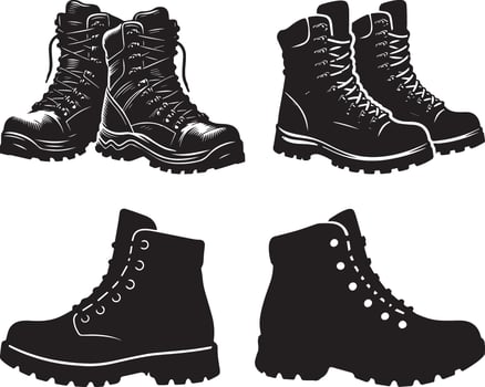 Combat and Hiking Boots Icon Set vector