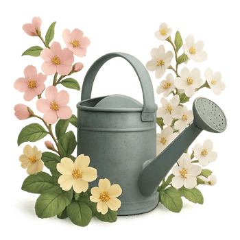 Vintage Watering Can Surrounded by Colorful Blossoms and Flowers png