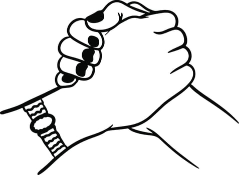 Handshake of a man and a woman line art . vector
