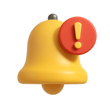 Simple 3D Notification Bell Icon with Alert Symbol Design png