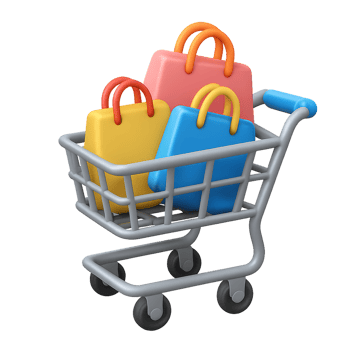Shopping Cart Icon with Colorful Bags for Online Retail Use png