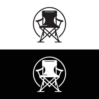 Minimalist camping chair silhouette. Black and white camping element icon vector