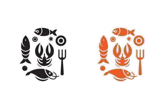 Minimalist sea foods silhouette. Black and white sea food concept icon vector