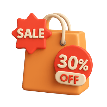 3D Shopping Bag Icon with Sale Tag and Discount Offer png