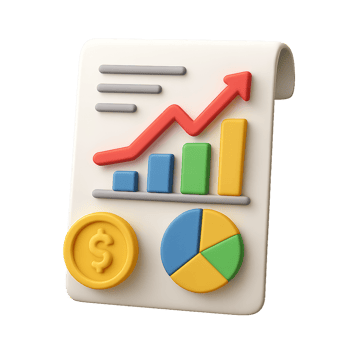 Colorful 3D Financial Report Icon with Charts and Graphs Design png