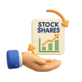 3D Icon of Hand Holding Stock Shares with Growth Chart Symbol png