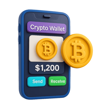 Simple 3D Icon of a Mobile Crypto Wallet with Bitcoin Coin png