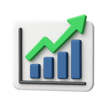 Simple Icon of Rising Stock Market Trend with Bar Graph and Arrow png