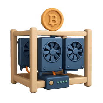 3D Simple Mining Rig with Bitcoin Symbol Representation png