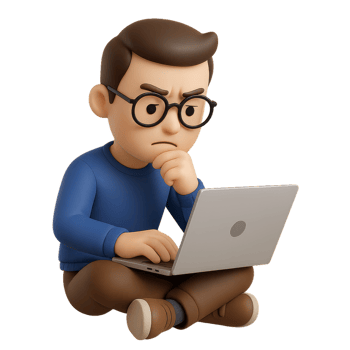 3D Character Research Concept with Thoughtful Person Working png
