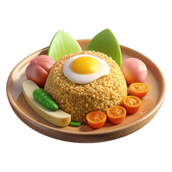 3D Rendering Delicious Fried Rice Topped with Sunny Side Up Egg and Vegetables png