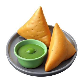 3D Cartoon of two crispy Indian Samosas png
