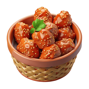 3D Cartoon Korean chicken pieces glazed in a spicy gochujang sauce png