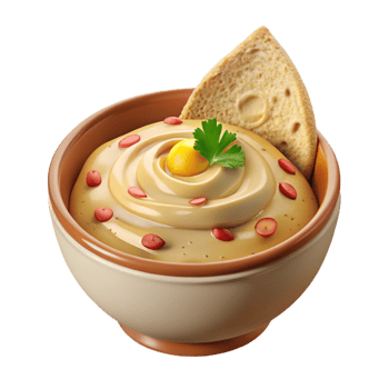 3D Cartoon of a bowl of creamy hummus png