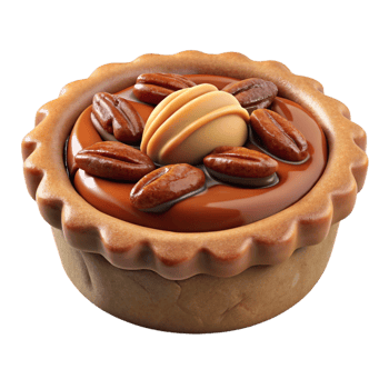 Delicious 3D Cartoon Canadian Butter Tart Icon with Pecan Nuts and Caramel Filling png