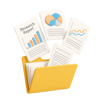 3D Illustration of Research Report Documents and Yellow Folder png