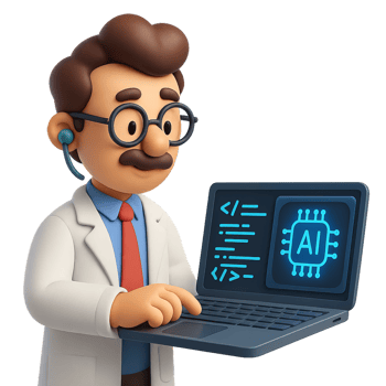 3D Scientist Working on AI Coding with Laptop and Modern Technology png