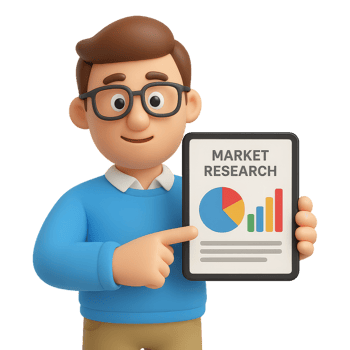 3D Character Holding Tablet for Market Research Presentation Design png