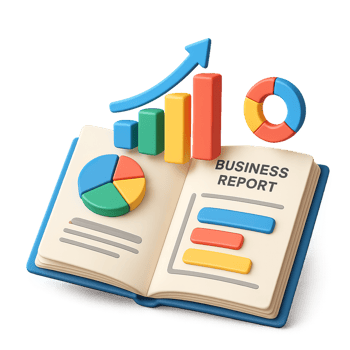 Dynamic 3D Illustration of Business Report with Charts and Graphs png