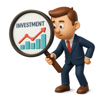 Investor Analyzing Investment Growth with a Magnifying Glass png