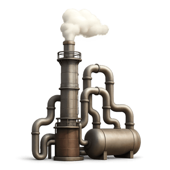 3D Simple Refinery Tower with Smoke and Industrial Pipes png