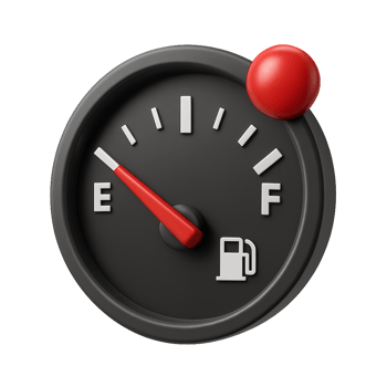 Simple Fuel Gauge Indicating Near Empty Status with Red Warning Light png