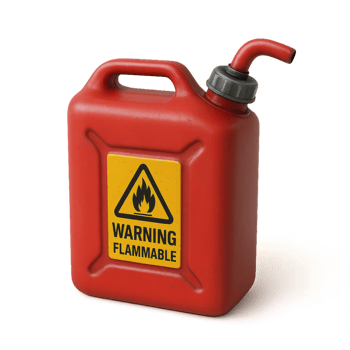 3D Red Fuel Canister with Warning Label for Safety and Awareness png