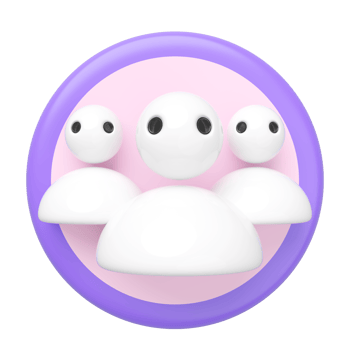 3d people team with circle button isolated. Teamwork concept, cartoon style, 3d render illustration png