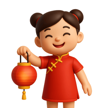 Happy Child Holding Lantern in Traditional Red Dress with Joy png