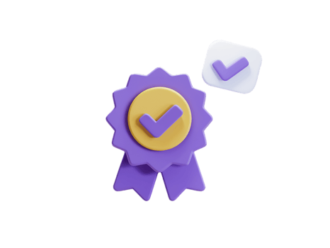 3d render purple award badge check mark isolated on transparent background png