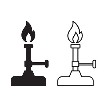 Bunsen Burner Silhouette and Line Art Icon vector