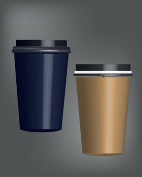 Two coffee cups with lids on a gray background vector