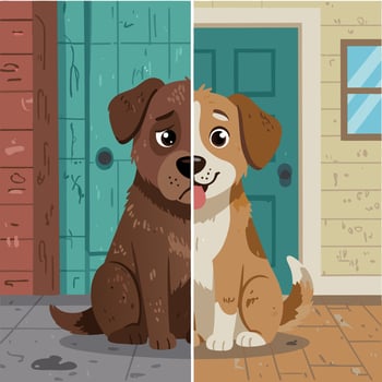 Emotional Dog Moods Happy and Sad Canine Expressions Illustration Graphic Art vector