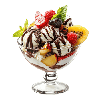 Sundae with fruit and ice on transparent background png