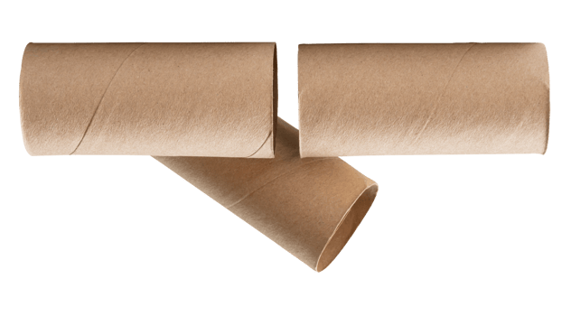 Tissue paper cores or toilet paper tubes in three rolls in stack after used out in toilet or restroom isolated with clipping path in file format png