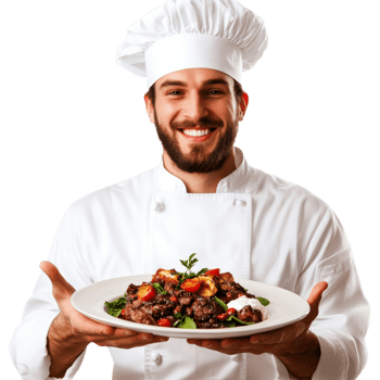 Chef presents food plate on transparent background png