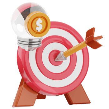Business strategy, marketing target 3d illustration. bullseye and bulb icon. png