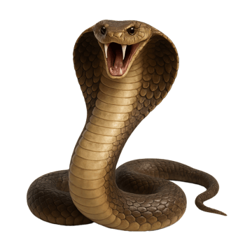 Realistic 3D Render of a Cobra Snake with Open Hood Displaying Fangs png