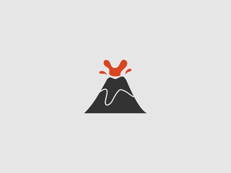 A simple, dark grey icon of a volcano vector