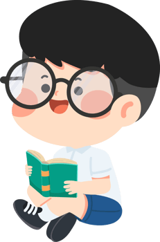 A boy wearing glasses is reading a book png