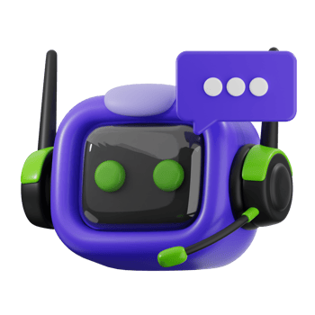 Colorful robot with headset and speech bubble png