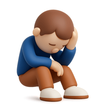 Disappointed 3D Character with Simple Design in Thoughtful Pose png